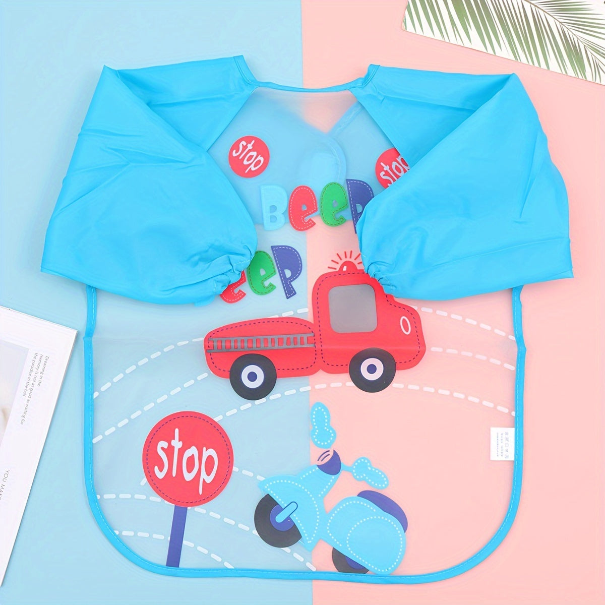 Baby Waterproof Bib for Kids Reversible Cartoon Design Long Sleeve Feeding Smock