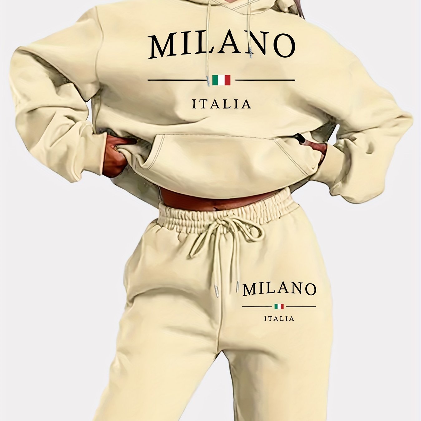 Women's Casual Letter Print Knit Pantsuit with Hooded Long Sleeve Hoodie and Jogger Sweatpants