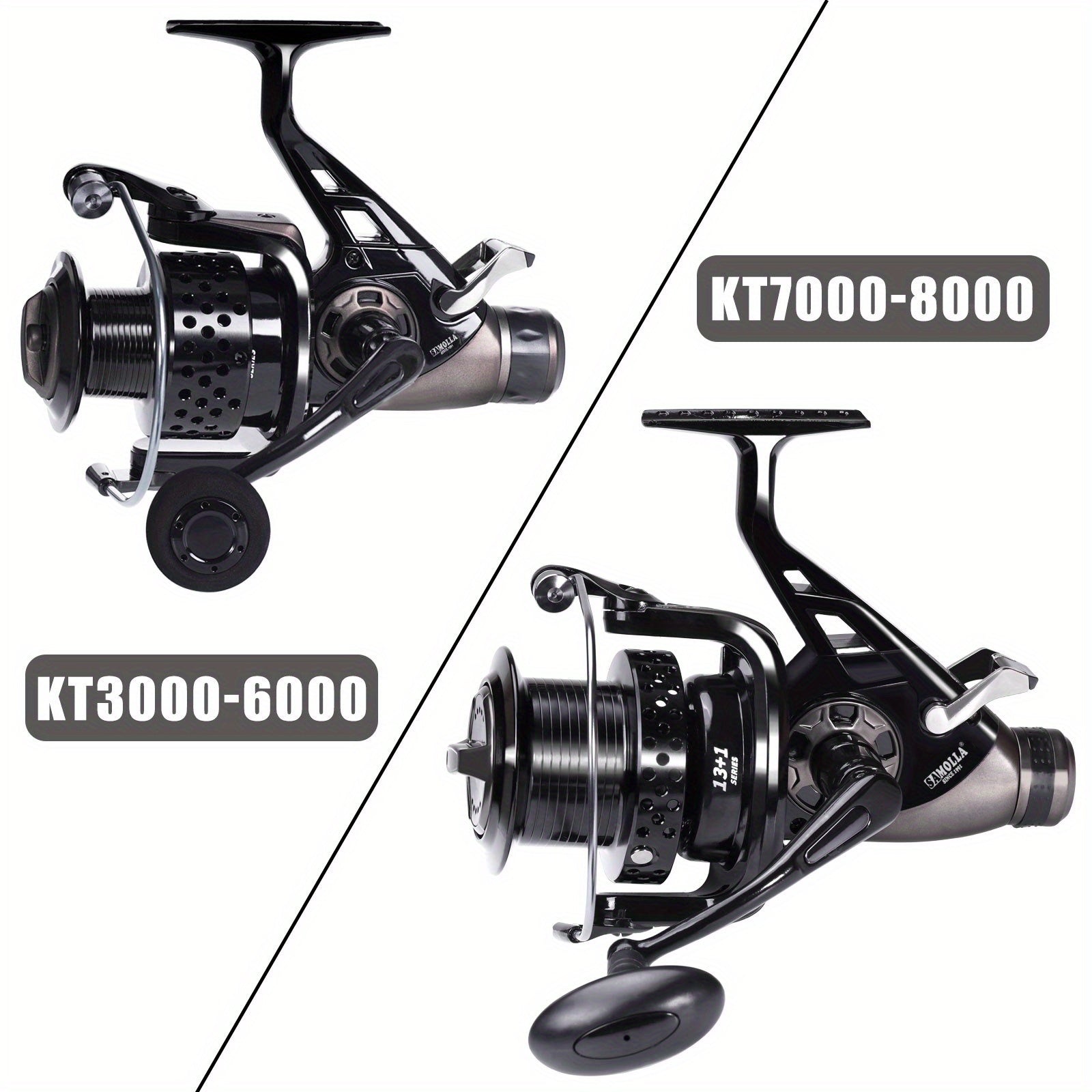 Dual Drag Spinning Reel 3000-8000 Series for Carp Fishing Ambidextrous Graphite Aluminum Alloy