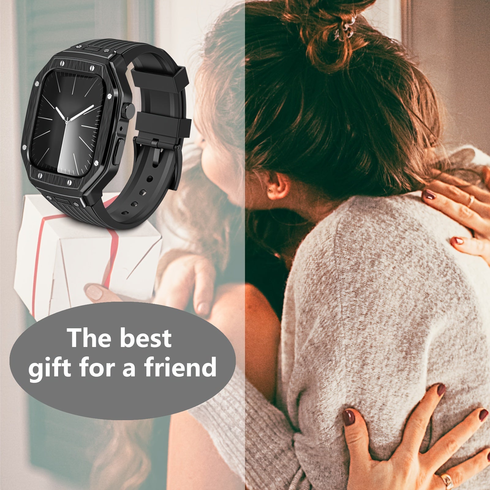 TPU Watch Band with Case for IWatch Series 9/8/7/6/5/4 45mm Rugged Strap with Metal Bumper Cover