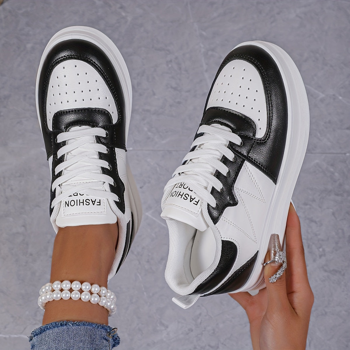Women's Slip-On Wedge Sneakers with Lace-Up Closure White Beige Breathable Mesh