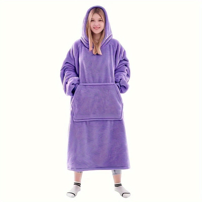 Pink Ultra-Soft Hoodie Blanket with Large Pockets Cozy Flannel Throw for Indoor Outdoor Use