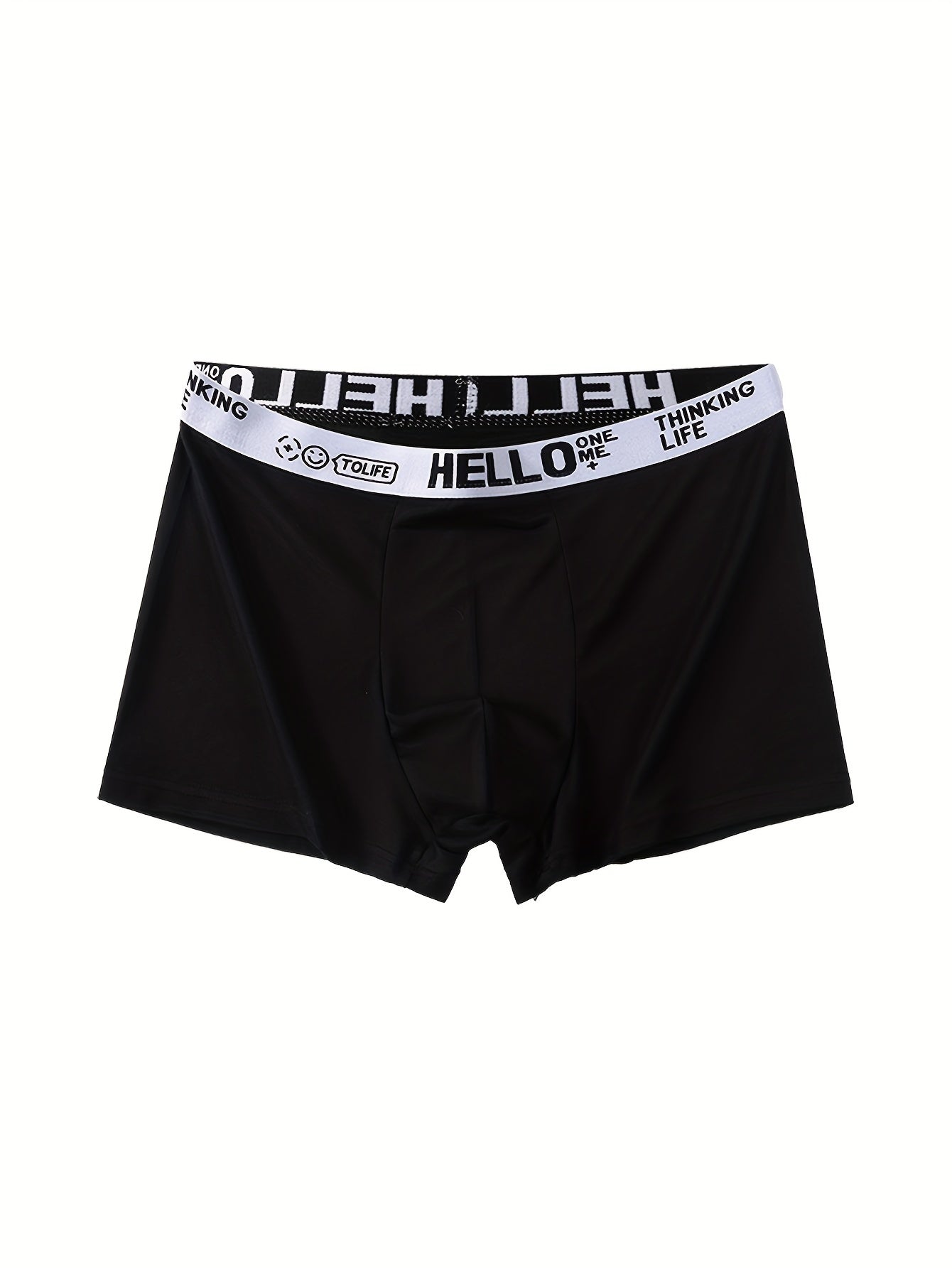10 dona Erkaklar uchun Boxer Briefs 'Hello' Print bilan - Tez quriydigan, nafas oladigan, qulay, yuqori cho'ziluvchan, bir rangda, polyester va spandeksdan tayyorlangan, zamonaviy.