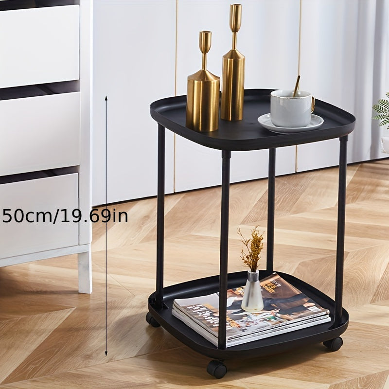 Mesa auxiliar compacta con ruedas y almacenamiento para uso en café y junto a la cama