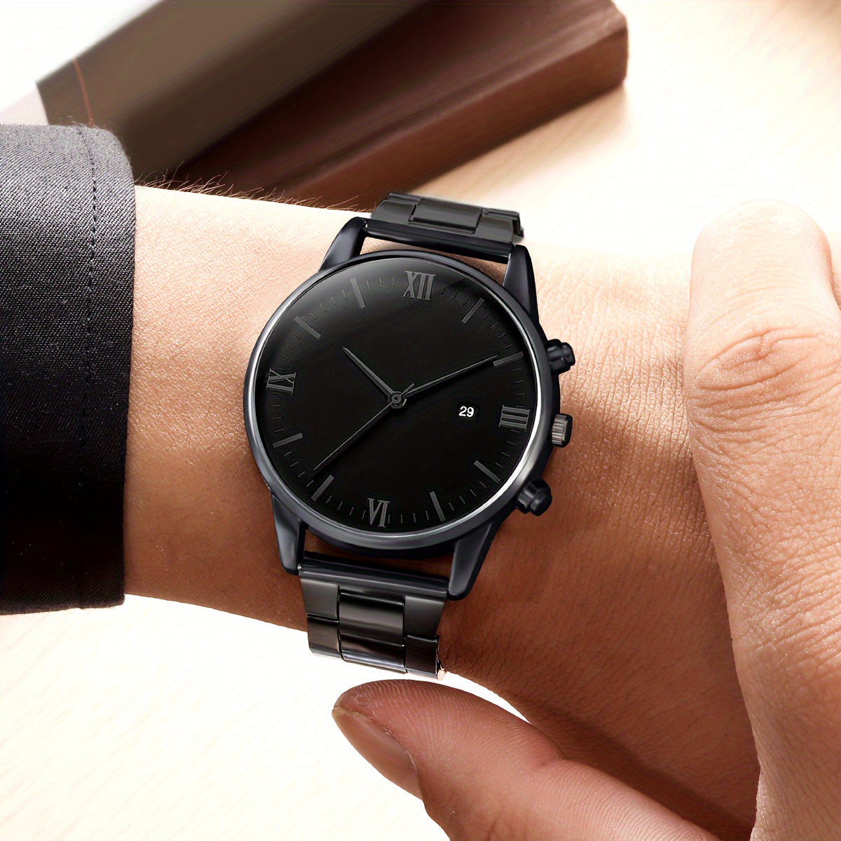 Set of 4 Jewelry and Watch Gift Set with Quartz Watch Cross Pendant Ring and Bracelet