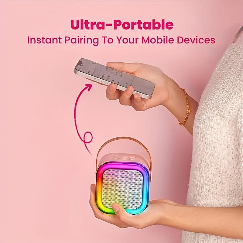 Mini Wireless Karaoke Machine with 2 Microphones for Kids and Family Use USB Rechargeable Speaker