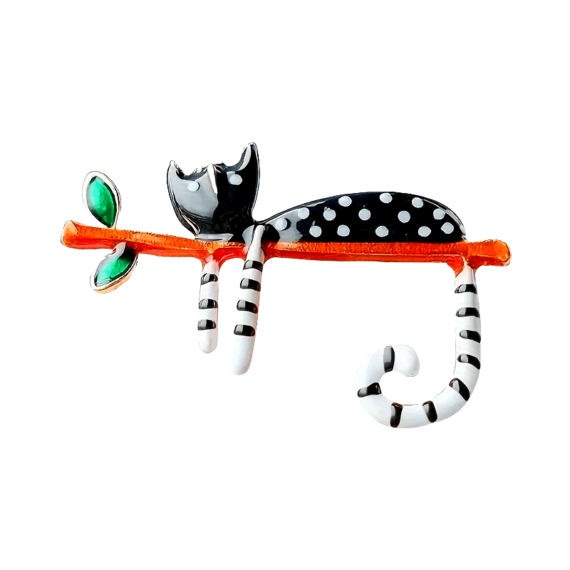 Vintage Style Spotted Cat Brooch for Women's Clothing Retro Animal Accessory