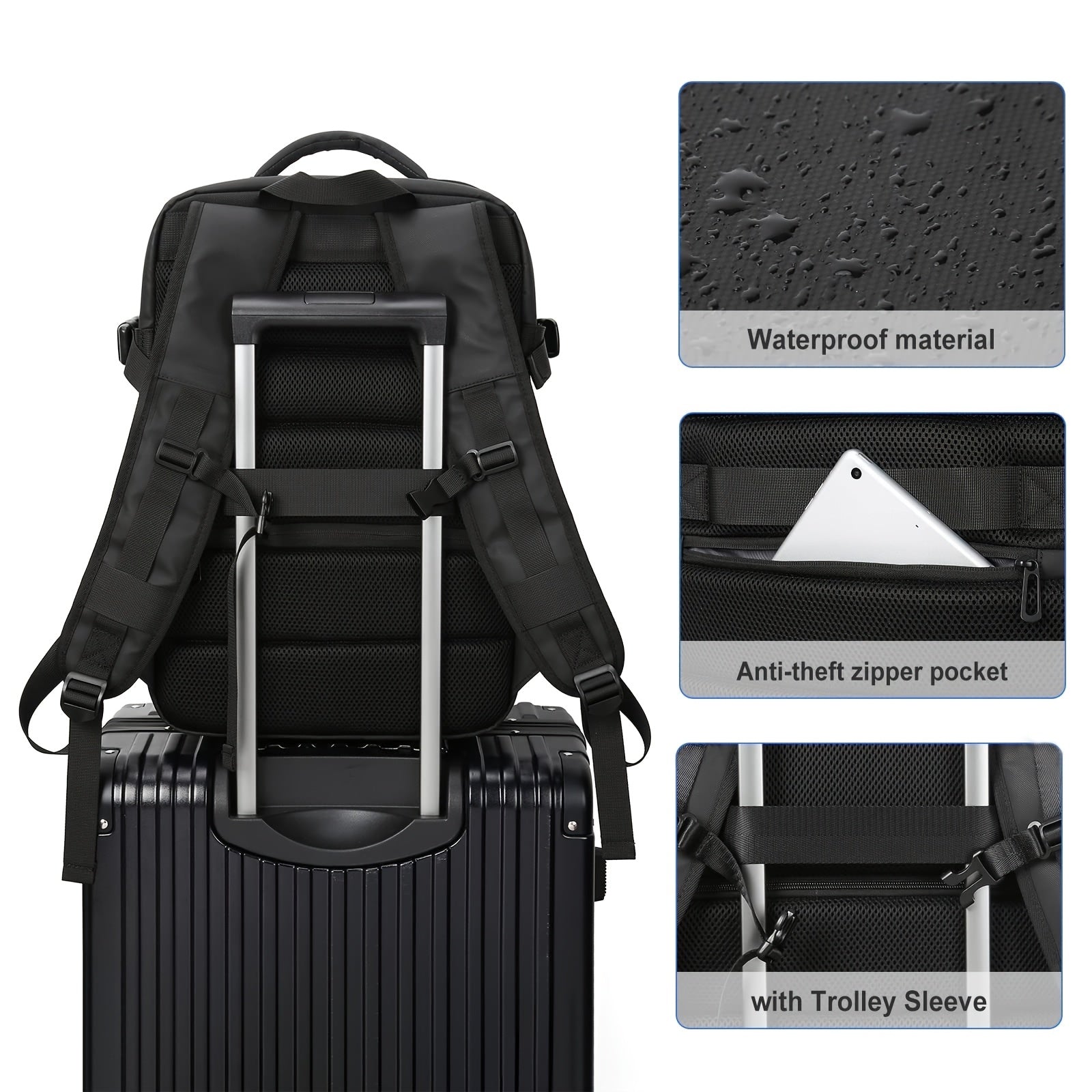 Men's Nylon Backpack with Laptop Compartment and Trolley Sleeve for Travel and Business