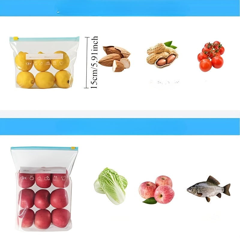 15 bolsas reutilizables para almacenamiento de alimentos con etiquetas, sellos a prueba de fugas, material PE duradero