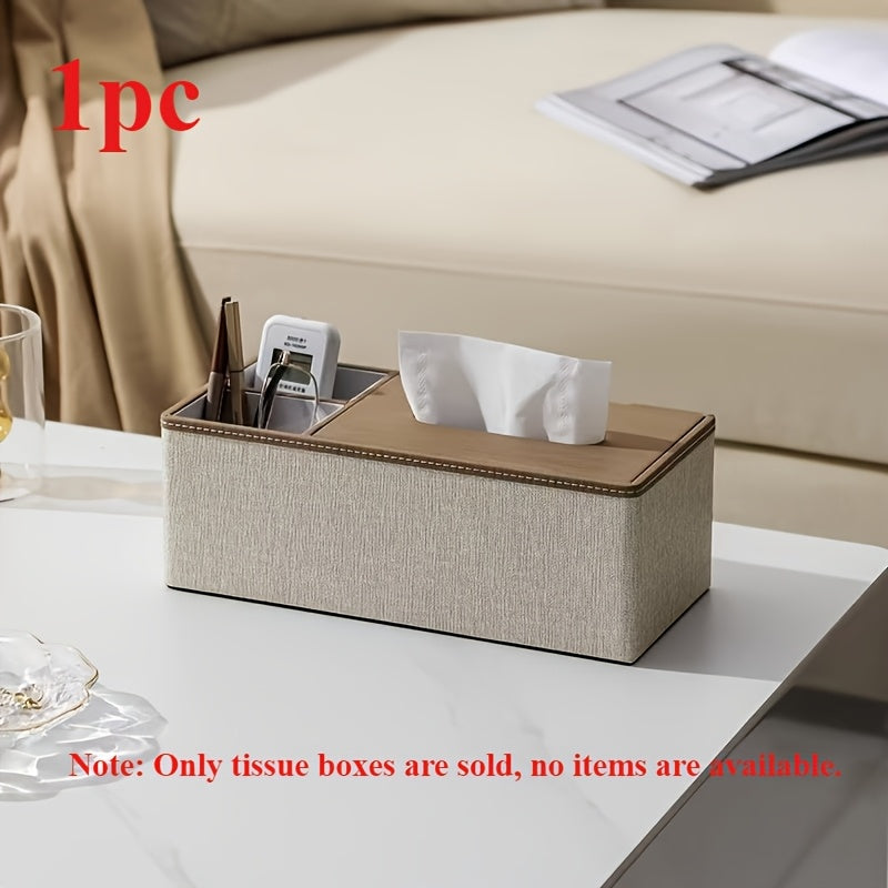 Rectangular Faux Leather Tissue Holder with Cover and Multi-Use Storage for Home Office Bedroom Living Room