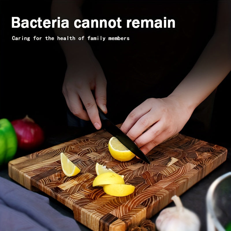 Durable Teak Wood End Grain Chopping Block Food Prep Butcher's Board Kitchen Essential