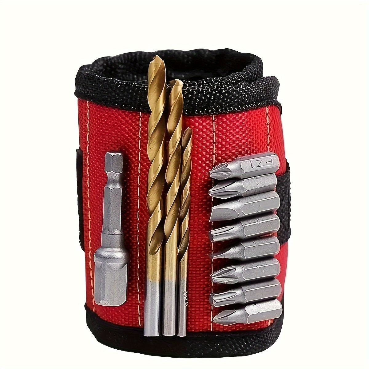 Magnetic Wristband for Screws Nails and Drills Red Fabric Tool Holder