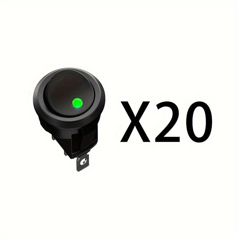 20pcs Black 12V Round Rocker LED Light Switches for Car Accessories