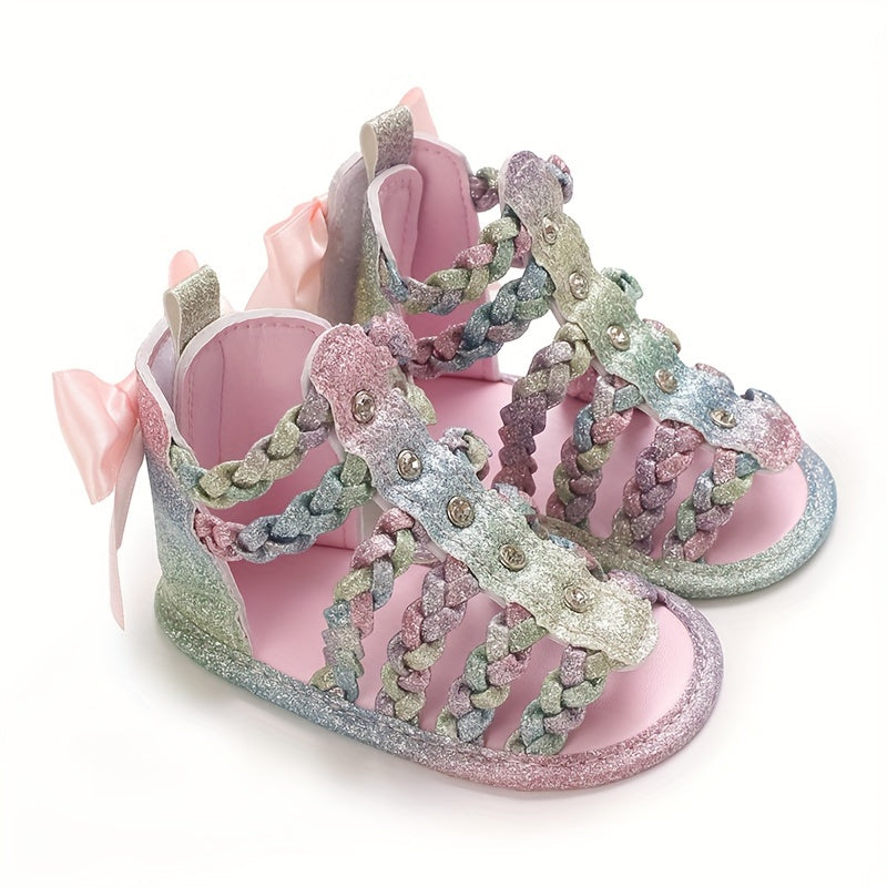 Baby Girl Summer High-Top Sandals with Bow Floral Design Breathable PU Flexible Sole