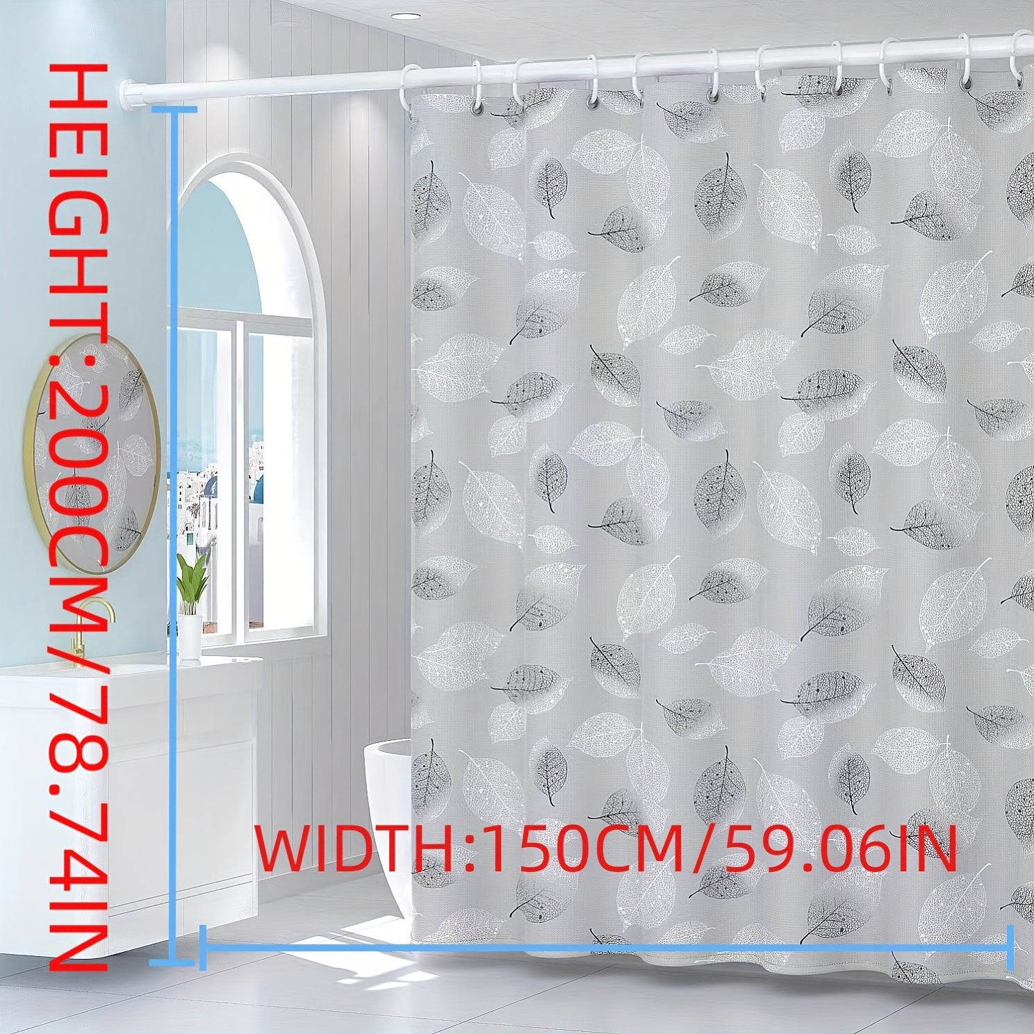 Autumn Leaves Water-Resistant PEVA Shower Curtain with Woven Leaf Pattern and Reinforced Grommets