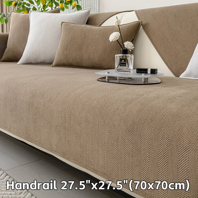 Зеленая накидка на диван из шенилла с узором «елочка», противоскользящая, подходит для домашних животных, подходит для 1-4 человек, моется в машине