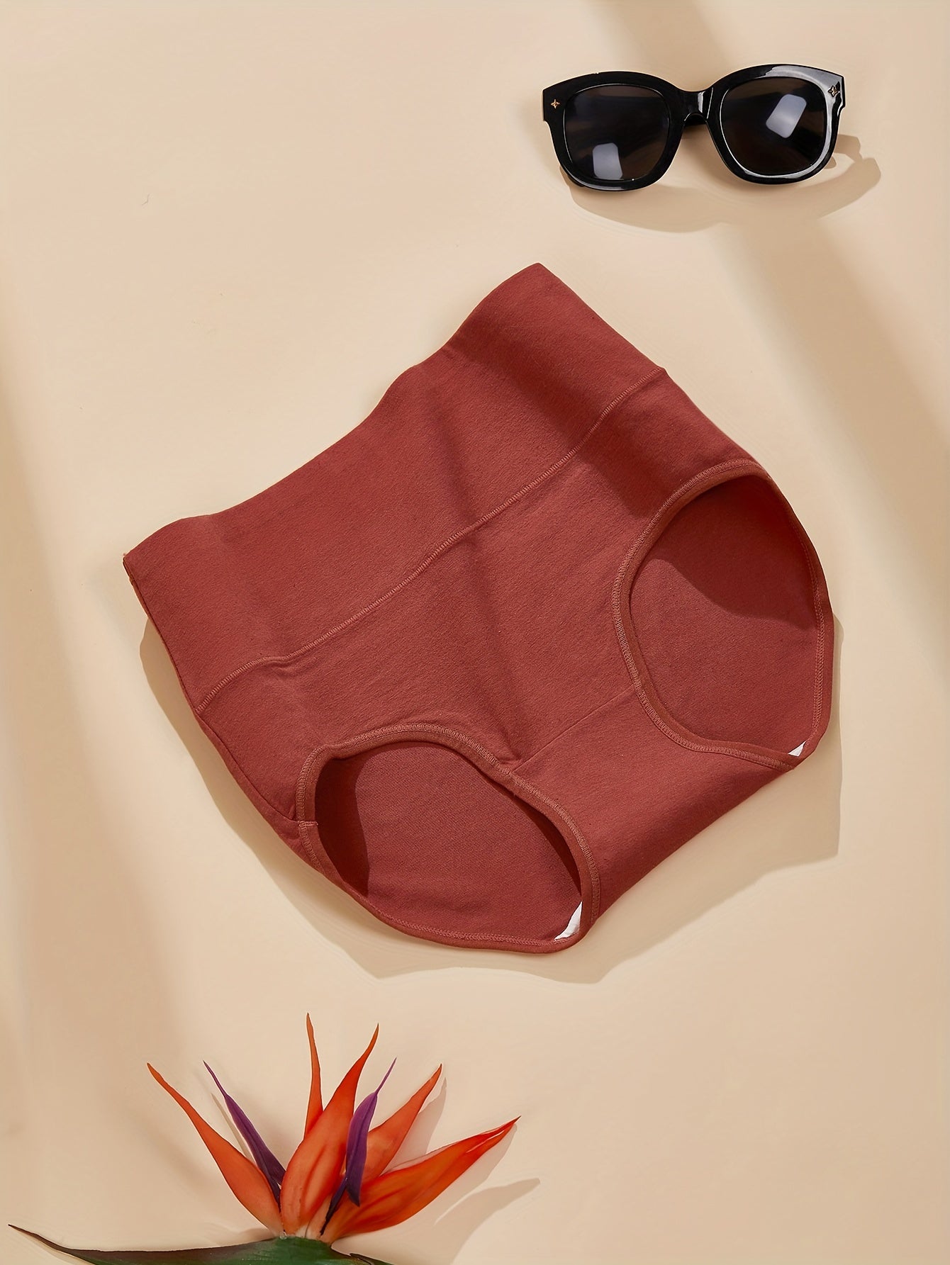 Women's High-Waist Seamless Briefs 4-Pack Tummy Control Soft Knit Cotton in Beige Maroon Nude Black