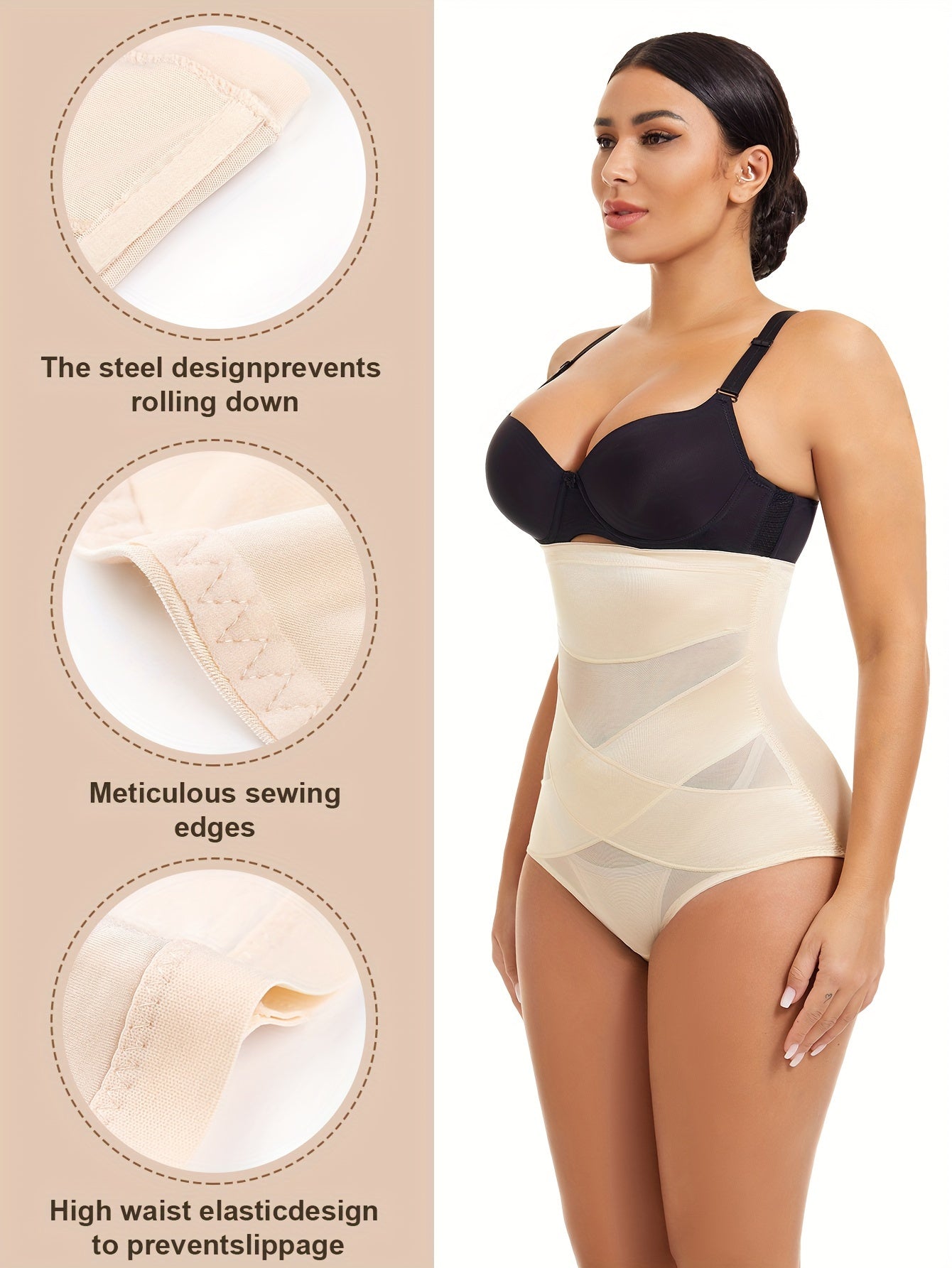 High Waist Shaping Panties Tummy Control Buttock Lifting Solid Color Nylon Spandex