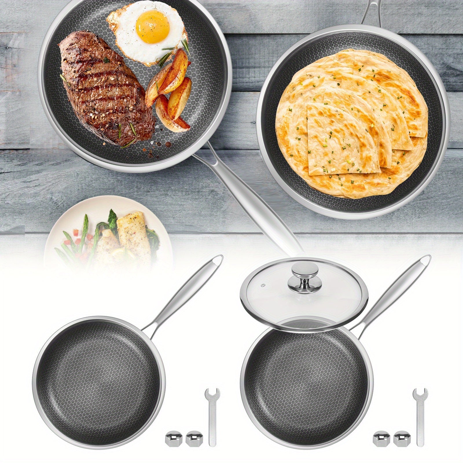 Stainless Steel Frying Pan with Lid 25.4cm Nonstick Induction Compatible