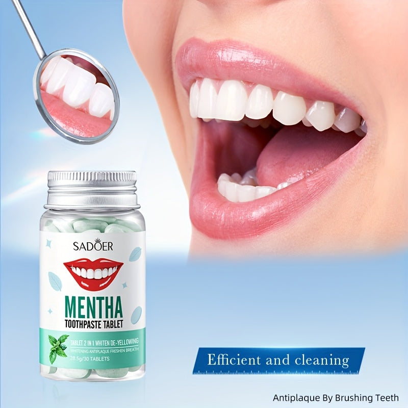Chewable Peppermint Toothpaste Tablets 30 Count Travel Portable Natural Whitening