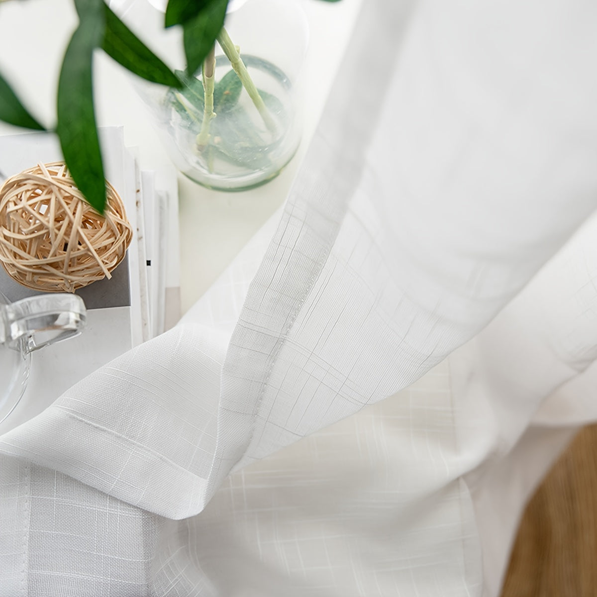 Set of 2 White Sheer Curtains with Cross Pattern for Living Room and Bedroom