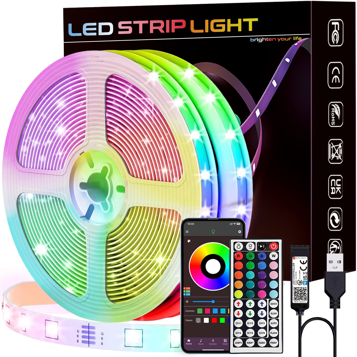 LED RGB Strip Lights 91cm-30m with Remote and App Control for Bedroom Home Decoration