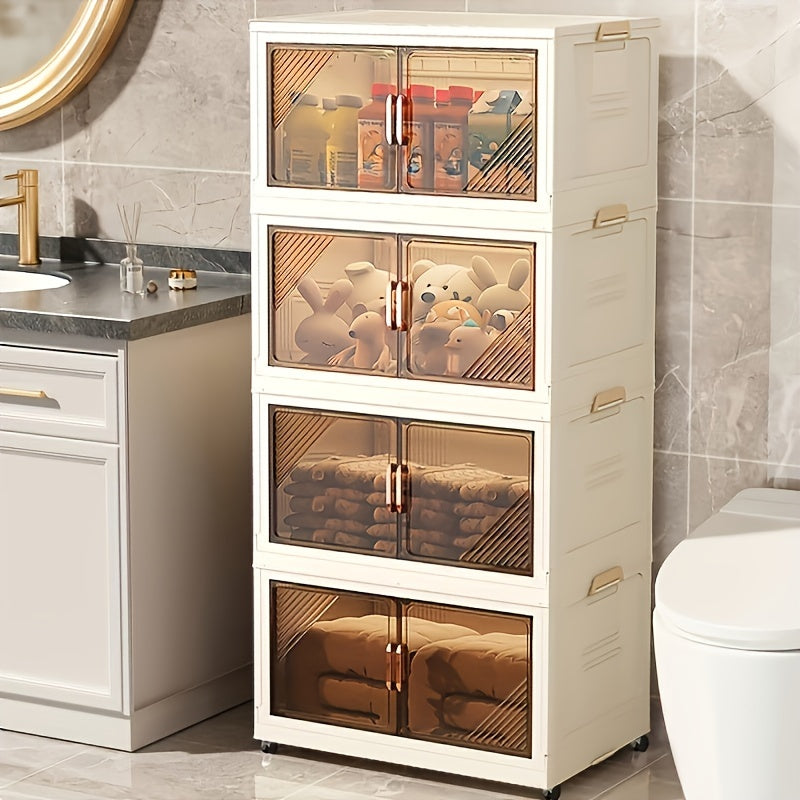 Складной пластиковый органайзер для хранения с дверцами и колесами для домашнего использования