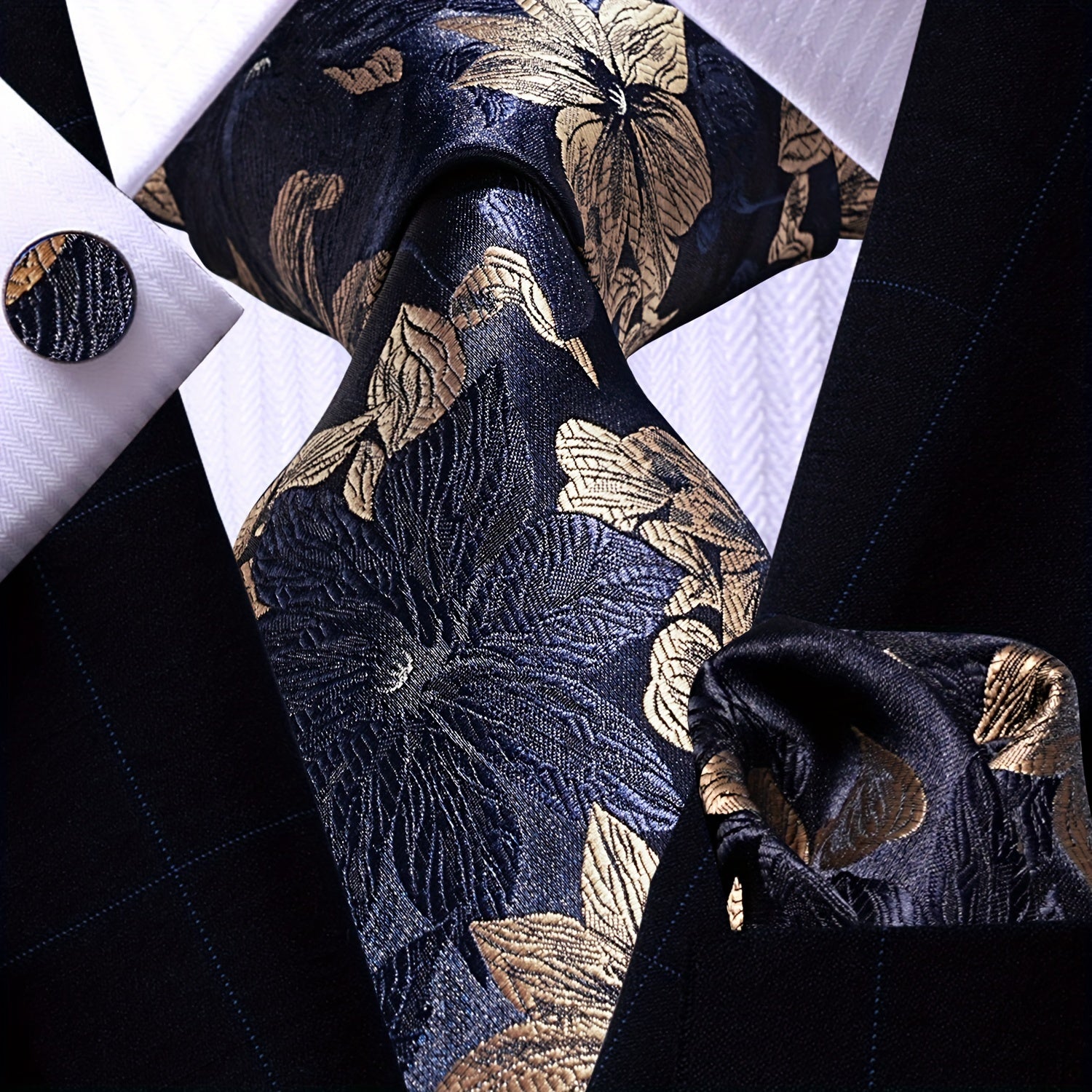 Men's Necktie Pocket Square Cufflinks Set for Wedding Business Party