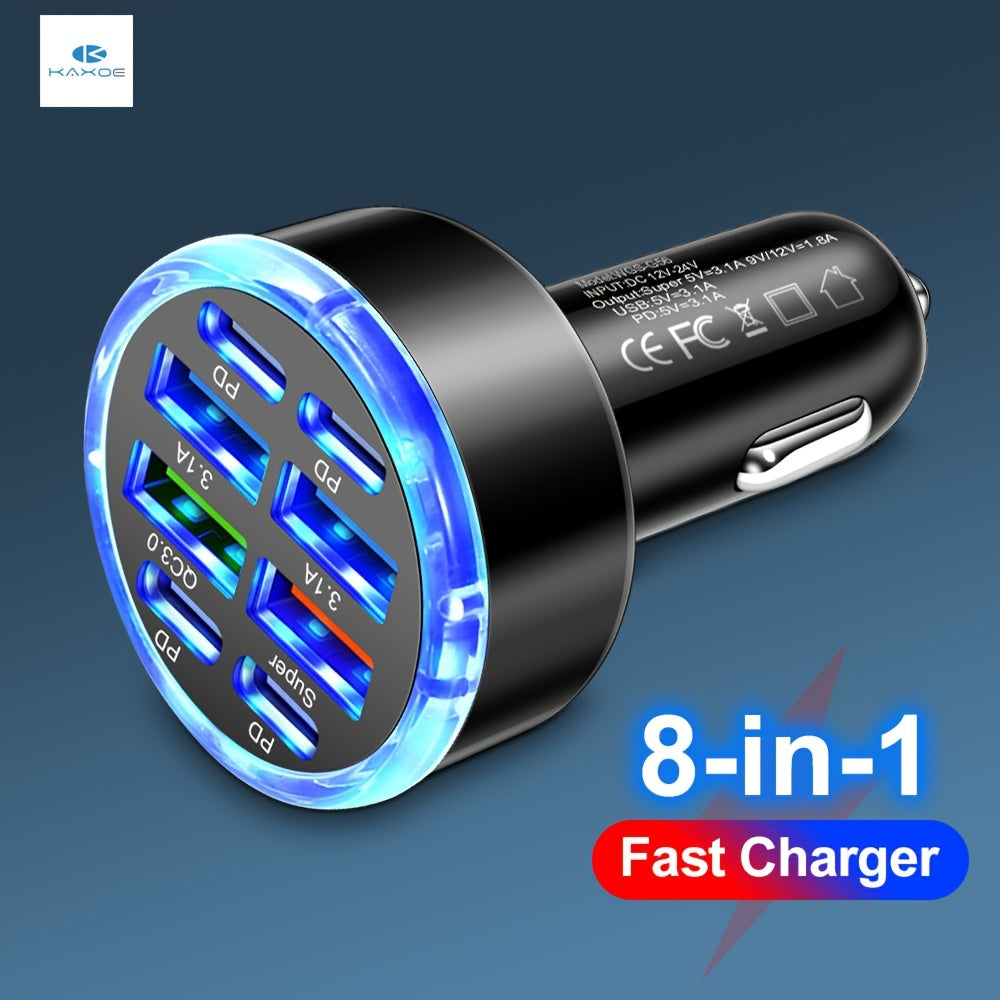 8-в-1 Быстрая зарядка для автомобиля с USB-разъемами для телефона и планшета