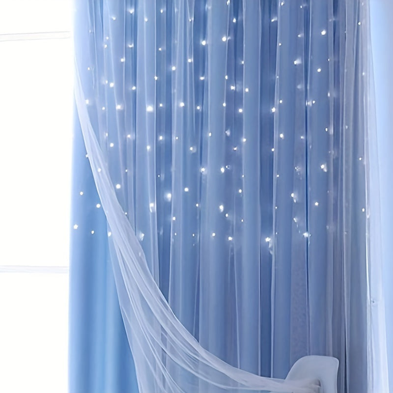Hollow Star Curtains Two Layers Soft Breathable Fabric for Living Room Bedroom