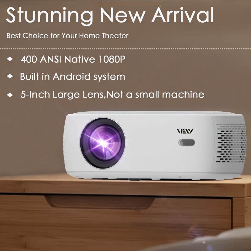 Wireless 1080P Smart Projector with WiFi, Big Screen HD Home Theater