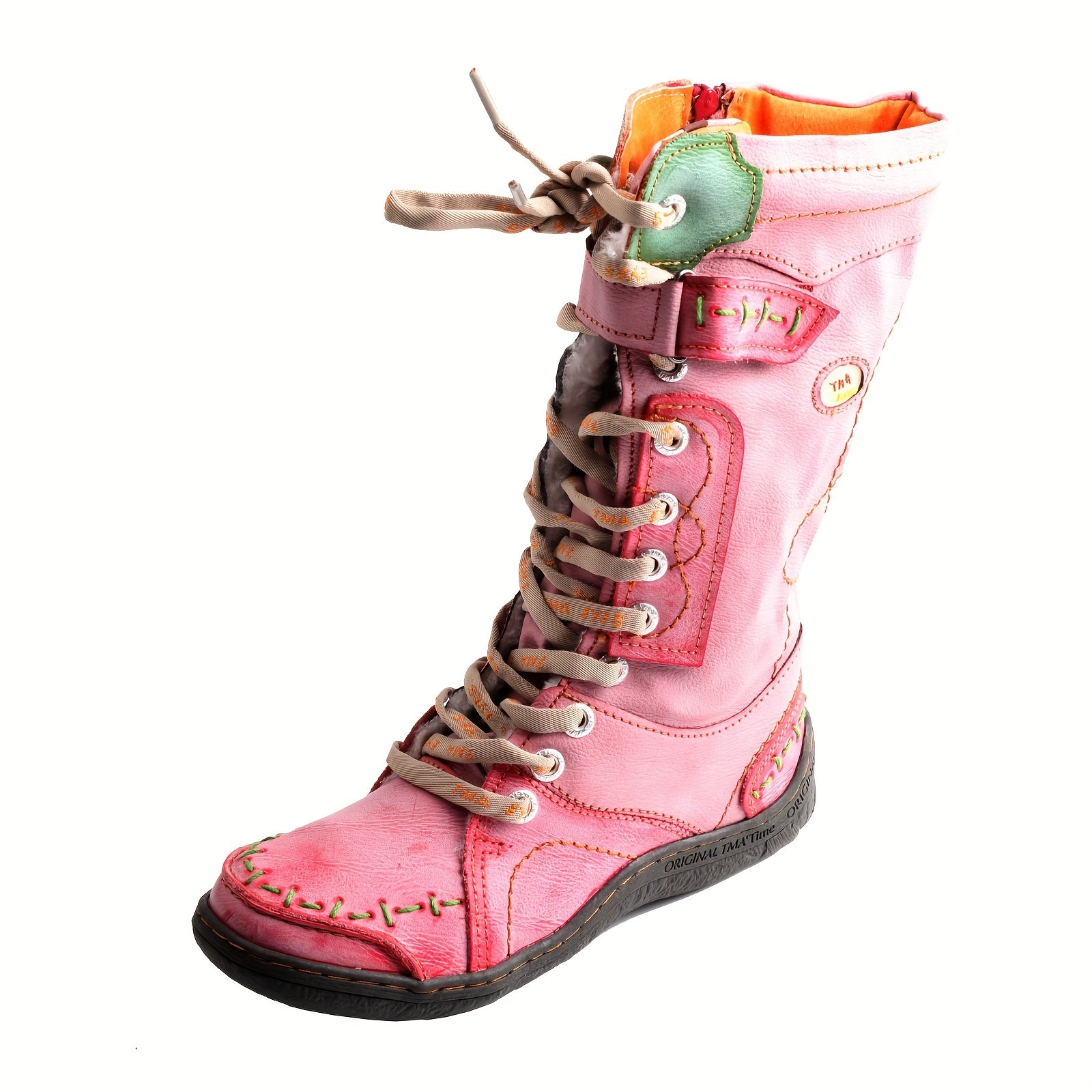 Women’s Fleece Winter Boots Hand-Stitched Color-Blocking Slip-Resistant Durable