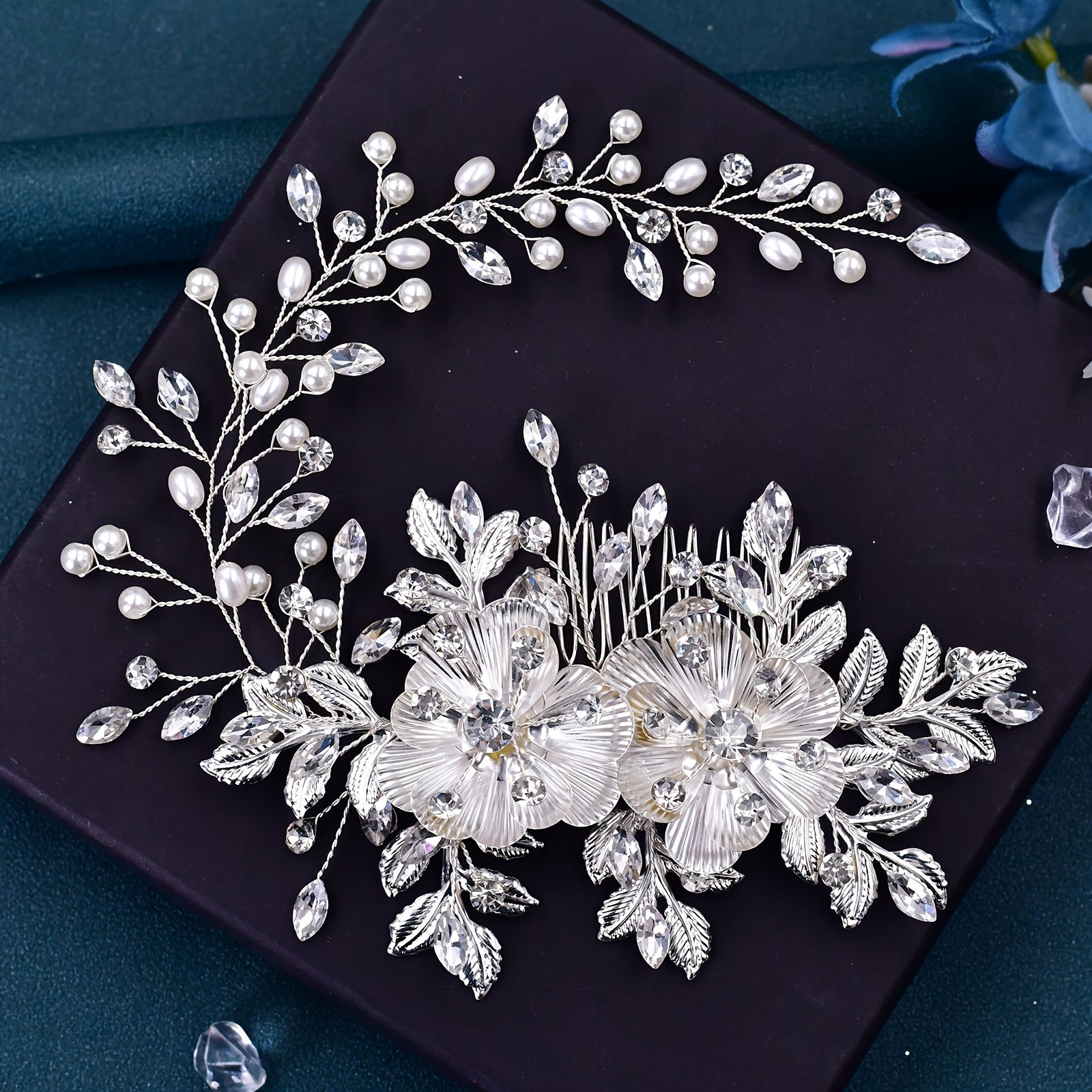 Elegant Rhinestone Hair Comb with Flower and Leaf Design for Bridal Wedding