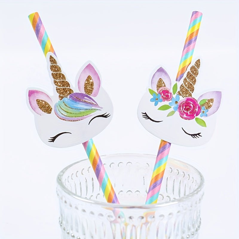Set of 20 Unicorn Paper Straws for Parties, Birthdays, Weddings, Baby Showers