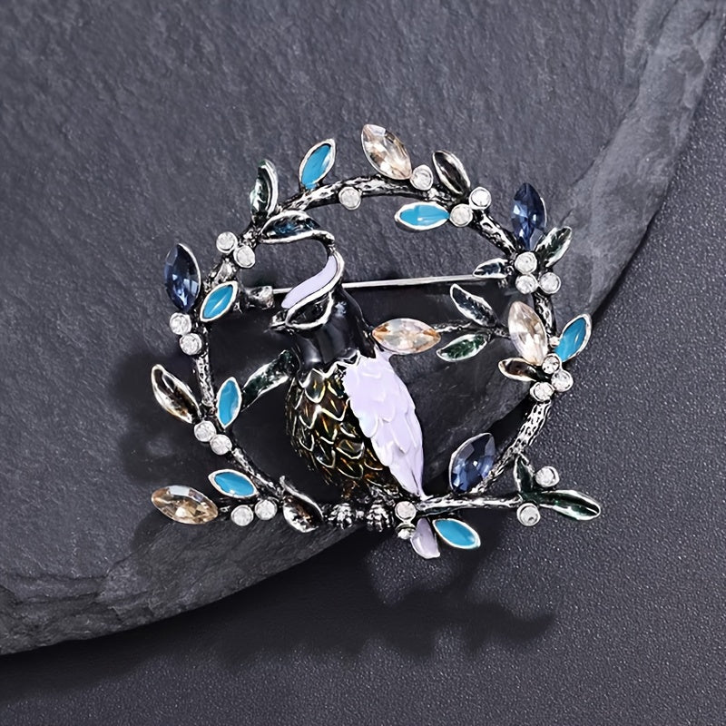 Vintage Style Bird Brooch Rhinestones Alloy Enamel Fashion Accessory for Dresses