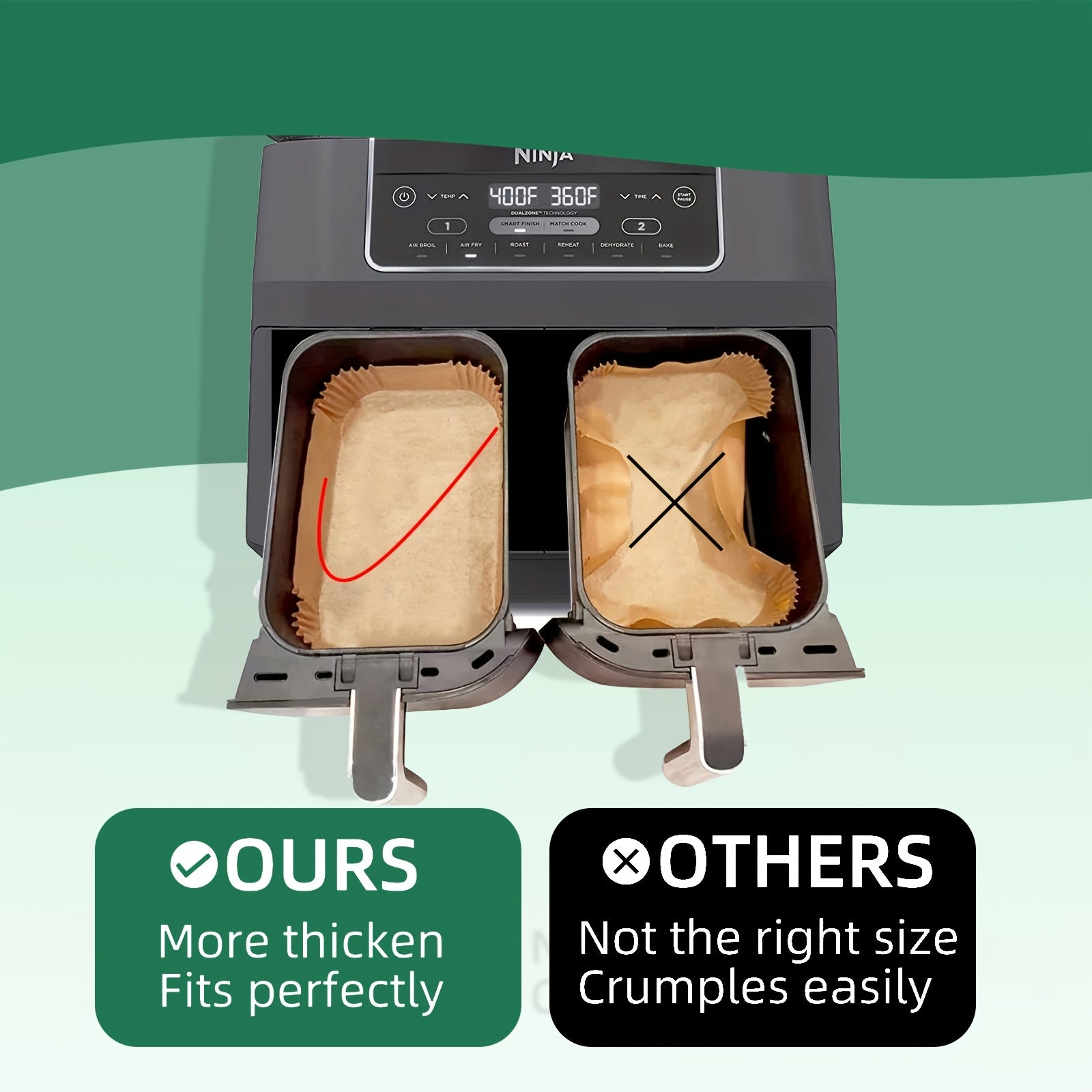 50 Pieces Silicone Air Fryer Liners Rectangular Non-Stick Disposable Basket Mats for Baking Cooking