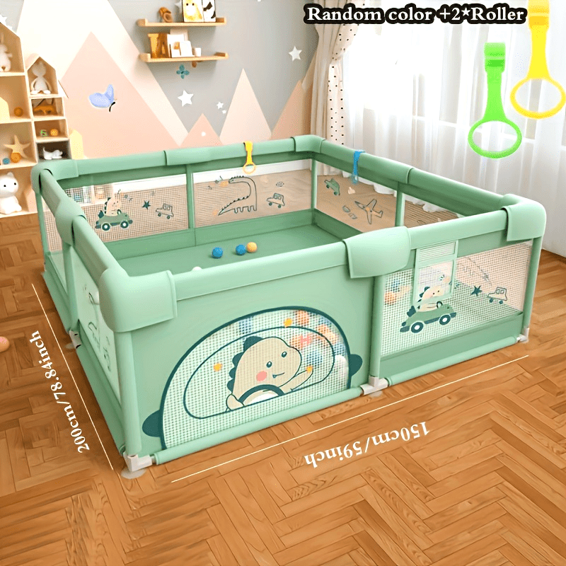 Cartoon Playpen with Gate for Indoor and Outdoor Use Non-Slip Base