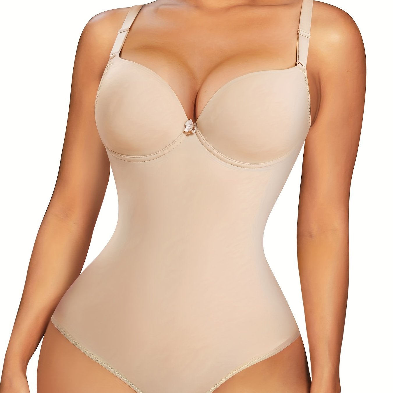 Women's Solid Color Bow Decor Shaping Bodysuit with Tummy Control