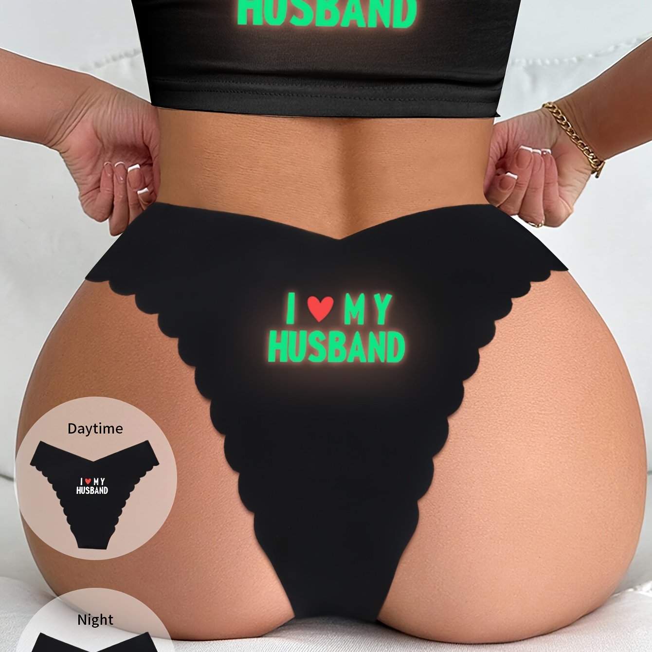 Women's Glow-in-the-Dark Briefs with Wave Pattern Letter Print Knit Fabric Lingerie