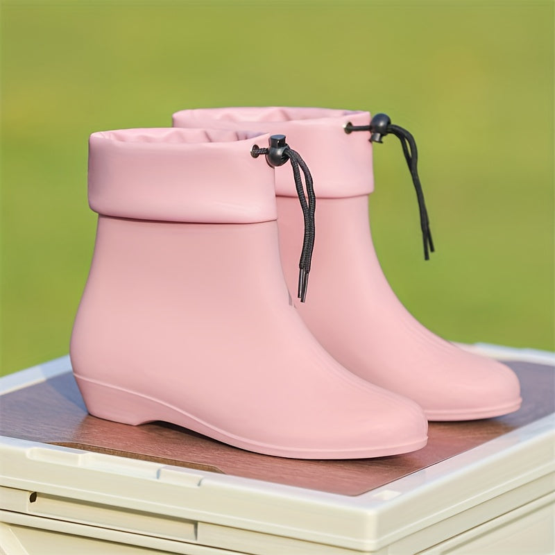 Women's Foldable Rain Boots with Adjustable Drawstring, Lightweight PVC, All-Season