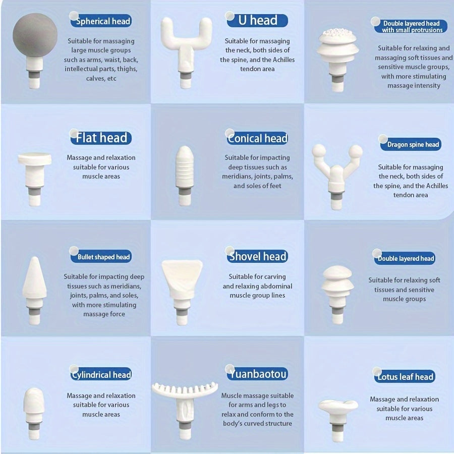 Handheld Massager with 12 Heads 8 Speeds Rechargeable USB Travel Home Use