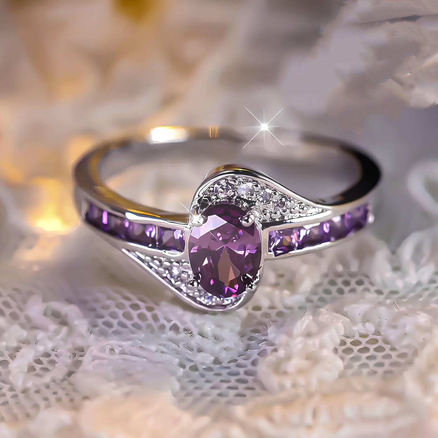 Silver Plated Ring with Cubic Zirconia for Weddings and Parties