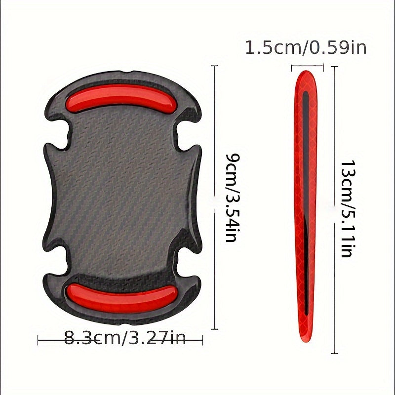 8Pcs Universal 3D Carbon Fiber Car Door Handle Stickers Scratch-Resistant Reflective Strips
