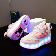Kids' LED Light-Up Roller Skates for Boys and Girls Pink White Colorful Glow-in-the-Dark USB Rechargeable Breathable Mesh Casual Running