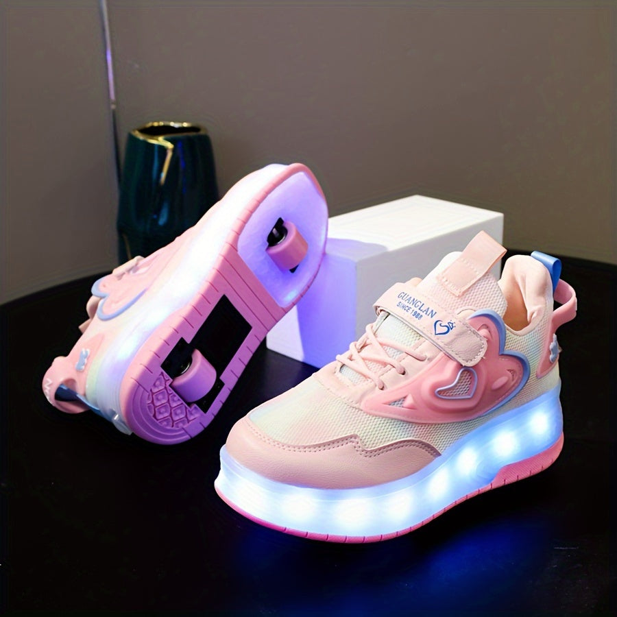 Kids' LED Light-Up Roller Skates for Boys and Girls Pink White Colorful Glow-in-the-Dark USB Rechargeable Breathable Mesh Casual Running