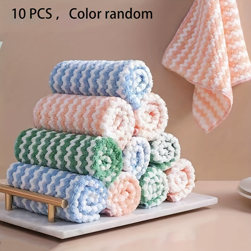 10pcs Striped Non-Stick Oil Cleaning Cloth Soft Towel for Bathroom 24.99x24.99cm