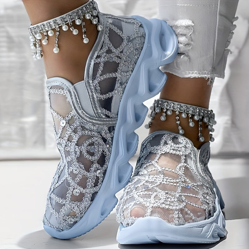 Women's Sequin Mesh Casual Shoes with Thick Soles