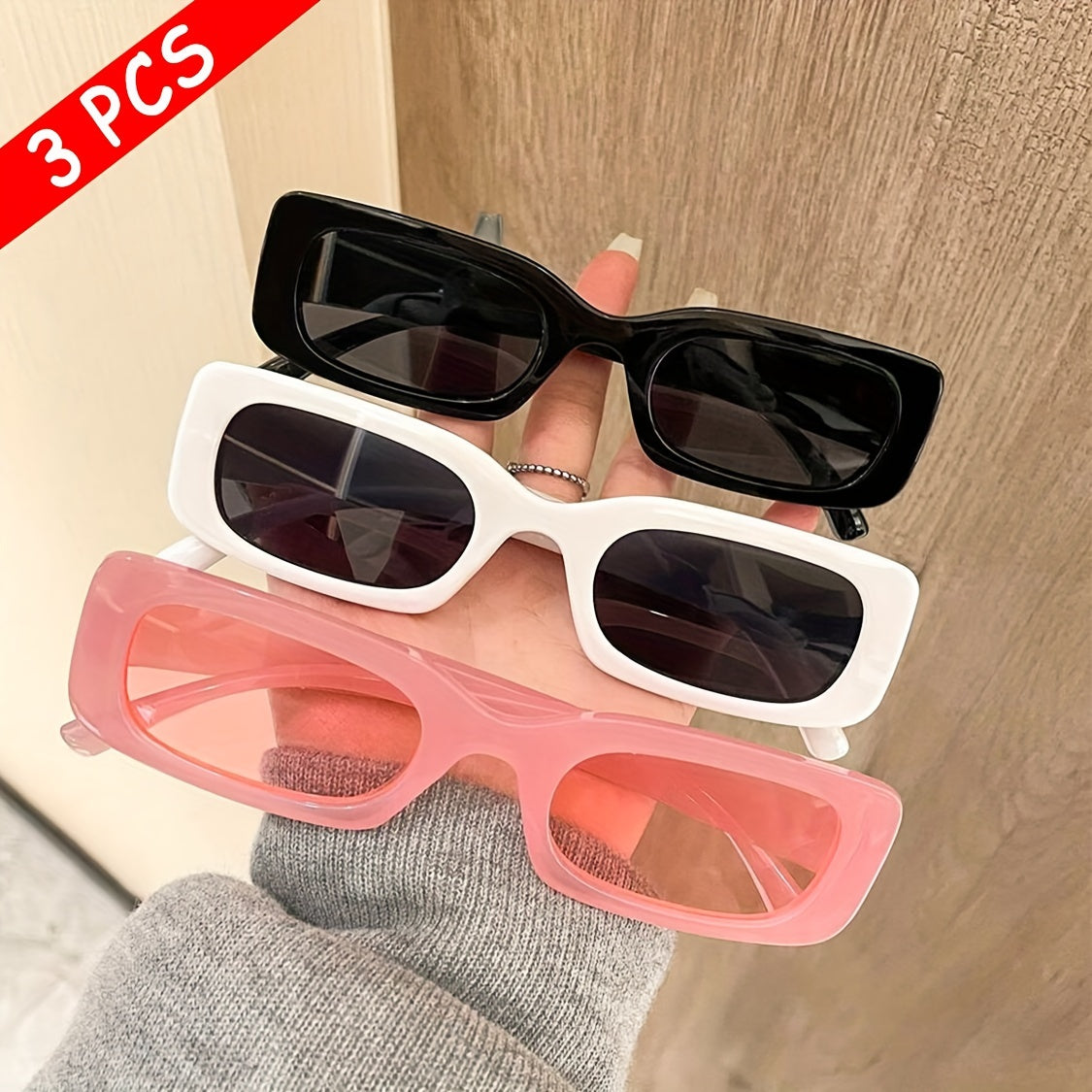 Gafas de sol de moda cuadradas de 3 piezas para protección ocular en verano conducción