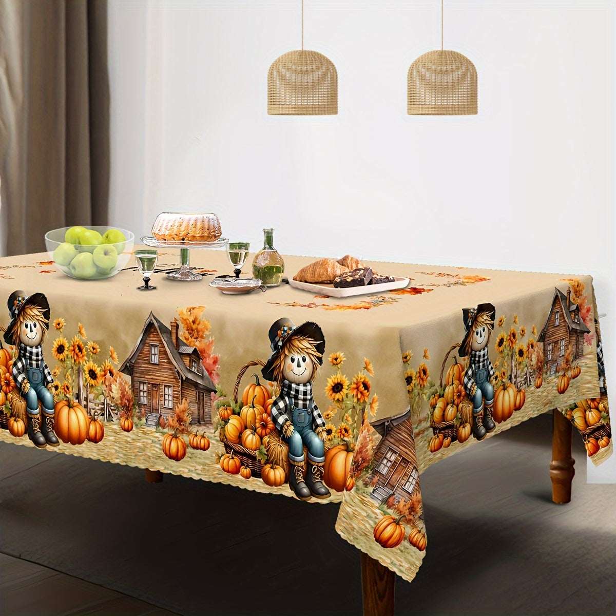 Autumn Harvest Tablecloth Water-Repellent Wrinkle-Free Polyester for Thanksgiving and Holiday Decor
