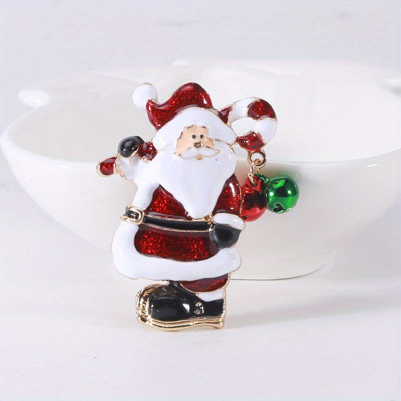 Festive Santa Claus Enamel Pin Christmas Bell Brooch Holiday Outfit Accessory